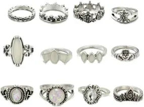 12pcs Set Stone Rings Women Finger Rings Suit Bohemia Rings Women Stone Rings