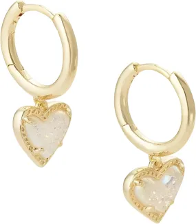 14K Gold Filled Minimalist Heart Hoop Earrings For Women - 925 Sterling Silver Love Heart Natural Crystal Gemstone Hoop Earrings, Sweet Heart Sparkling Earrings