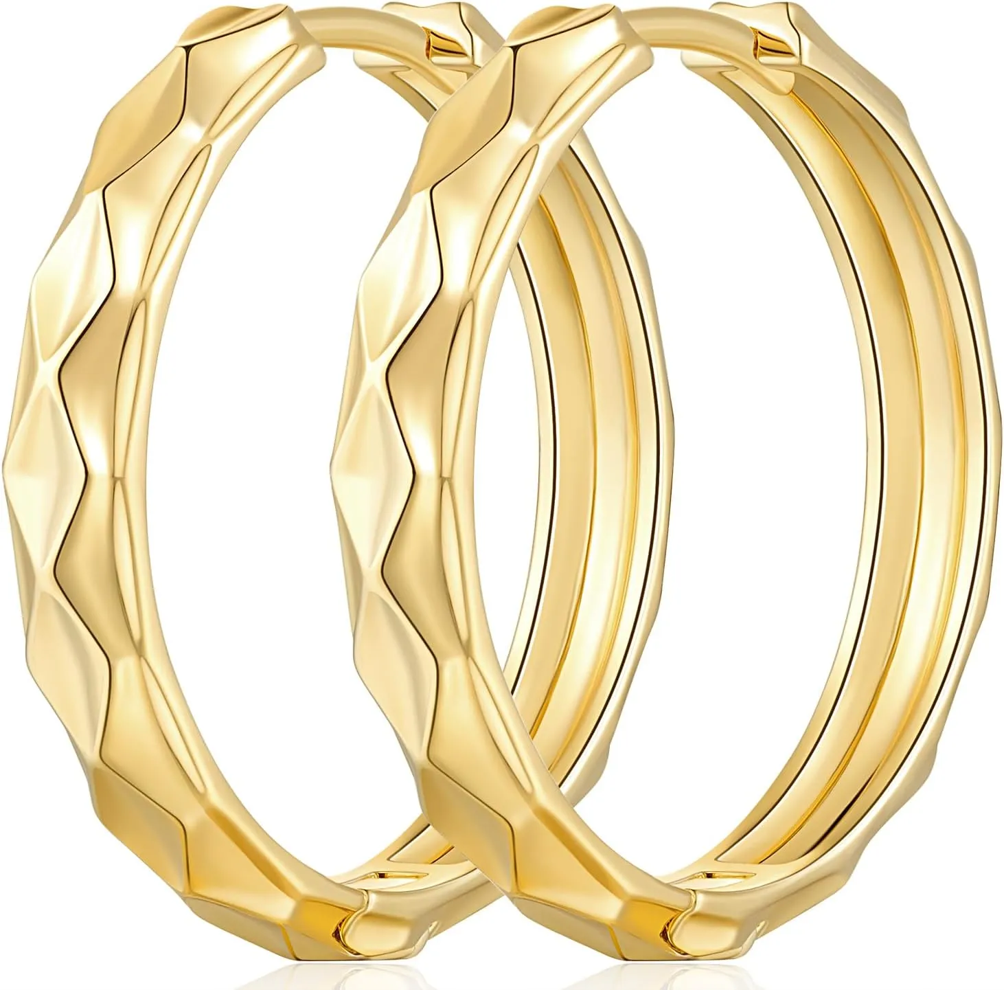 14K Gold Hoop Earrings for Women 14K Gold Huggie Earrings Small Earring for Womens Earring Easy to Style 25MM-2
