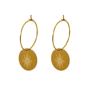 18K Stainless Steel,Disc Hoop Earrings,Hoop Earrings,Disc Earrings,Gift for Her,Minimalist Earrings,Statement Earrings,Gold Hoops,Starburst