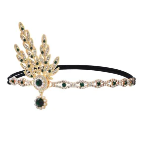 1920s Flapper Headband Leaf Great Headpiece Tassel Roaring 20s Crystal Head Chain Wedding Bride for Women