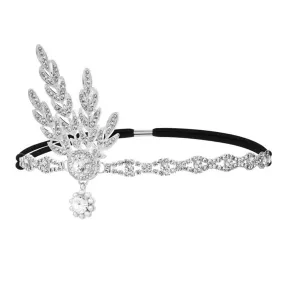 1920s Flapper Headband Leaf Great Headpiece Tassel Roaring 20s Crystal Head Chain Wedding Bride for Women