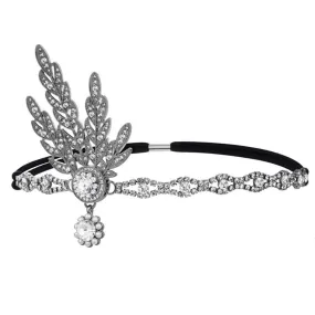 1920s Flapper Headband Leaf Great Headpiece Tassel Roaring 20s Crystal Head Chain Wedding Bride for Women