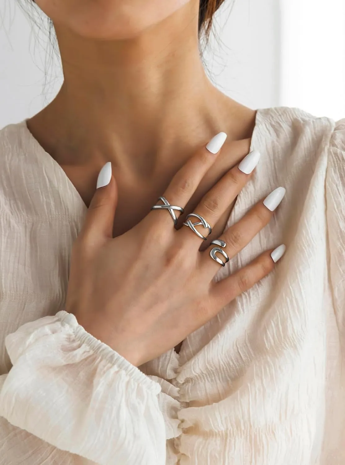 3PCS Chunky Gold Rings Adjustable Irregular Textured Statement Rings Open Chunky Silver Rings Thick Geometric Rings for Women Minimalist Simple Rings