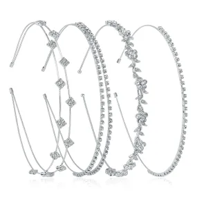4Pcs Silver Rhinestone Headband, Bridal Wedding Headband, Crystal Flower Girl Leaves Crown Metal Hair Band Tiara, Wedding Tiara Hair Accessories for Women Girls Gifts