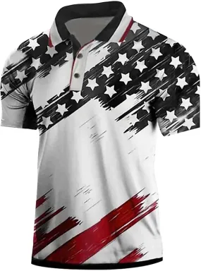 4th of July USA Polo T Shirts for Men Short Sleeve Patriotic Graphic Golf Shirts Button Collar T Shirt Polo Shirts