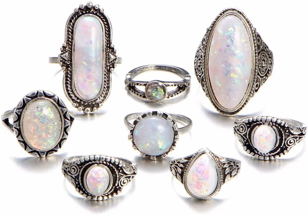 8PC Vintage Silver Rings Set for Women Men, Chunky Ring Aesthetic Boho Finger Midi Ring Statement Fashion Jewelry