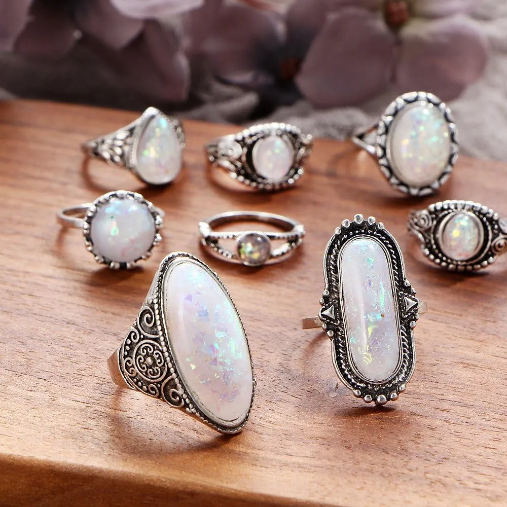 8PC Vintage Silver Rings Set for Women Men, Chunky Ring Aesthetic Boho Finger Midi Ring Statement Fashion Jewelry