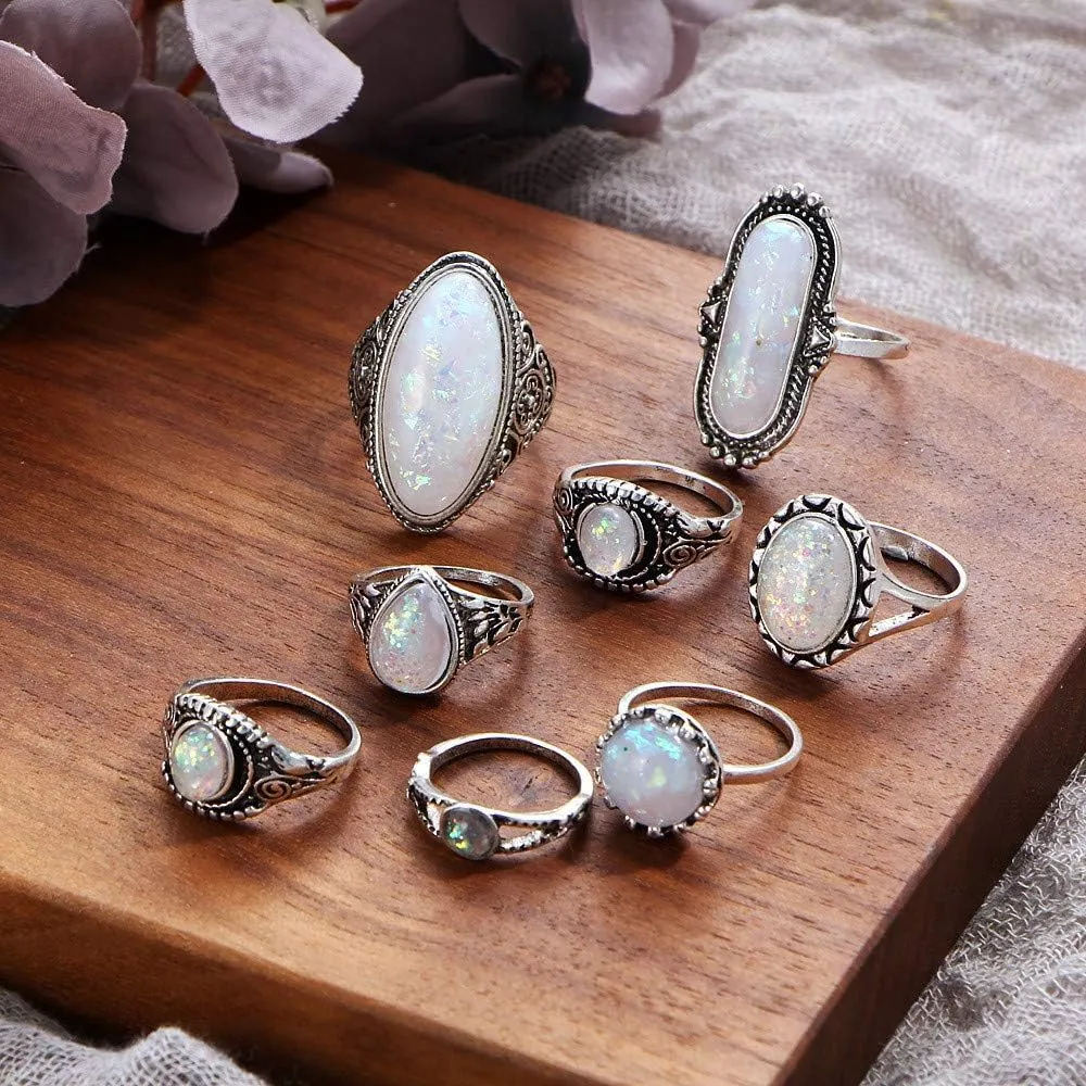8PC Vintage Silver Rings Set for Women Men, Chunky Ring Aesthetic Boho Finger Midi Ring Statement Fashion Jewelry