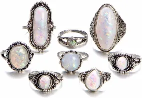 8PC Vintage Silver Rings Set for Women Men, Chunky Ring Aesthetic Boho Finger Midi Ring Statement Fashion Jewelry
