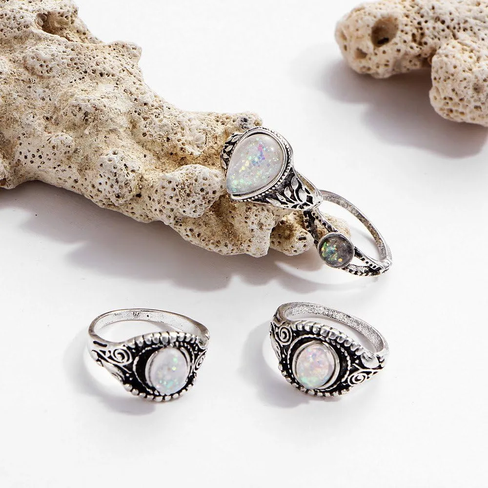 8PC Vintage Silver Rings Set for Women Men, Chunky Ring Aesthetic Boho Finger Midi Ring Statement Fashion Jewelry