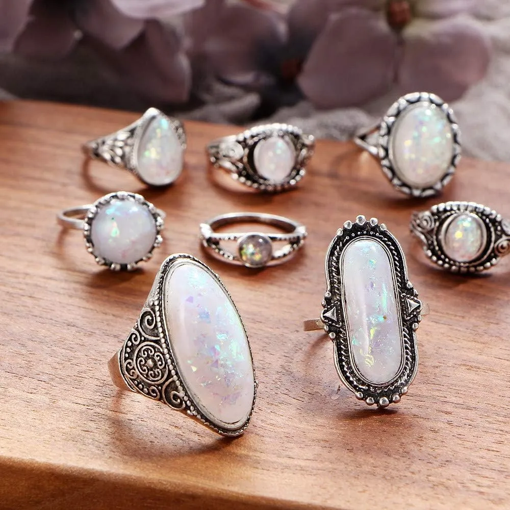 8PC Vintage Silver Rings Set for Women Men, Chunky Ring Aesthetic Boho Finger Midi Ring Statement Fashion Jewelry