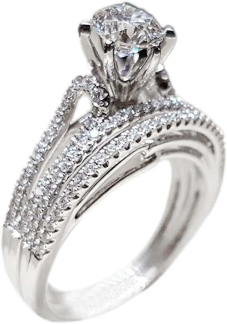 925 Silver Bridal Engagement Ring Round Cut Simulation Diamond Ladies Promise Rings Wedding Band Set for Women