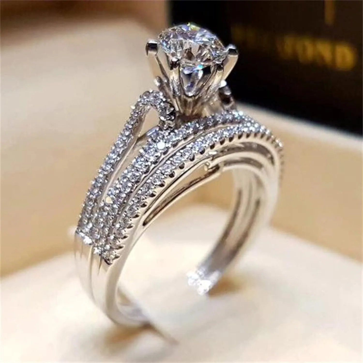 925 Silver Bridal Engagement Ring Round Cut Simulation Diamond Ladies Promise Rings Wedding Band Set for Women
