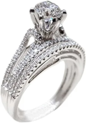 925 Silver Bridal Engagement Ring Round Cut Simulation Diamond Ladies Promise Rings Wedding Band Set for Women