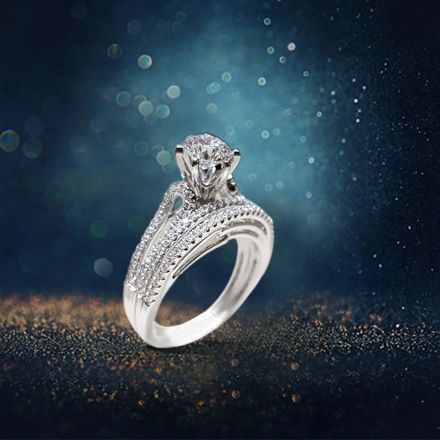 925 Silver Bridal Engagement Ring Round Cut Simulation Diamond Ladies Promise Rings Wedding Band Set for Women