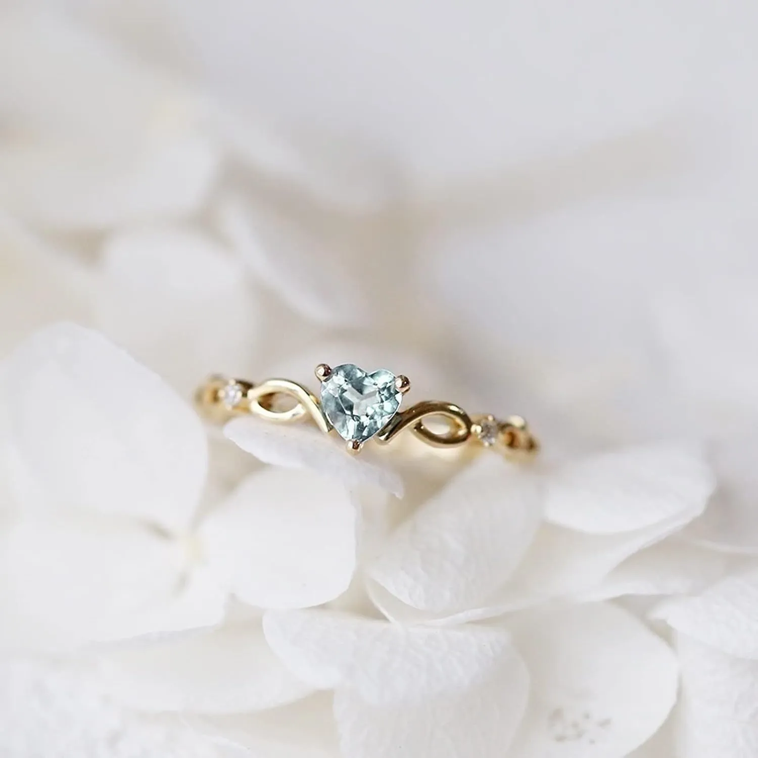 925 Sterling Silver Promise Rings for Her,Heart Crystal Cubic Zirconia Wedding Band Gold Plated Birthstone Rings for Women