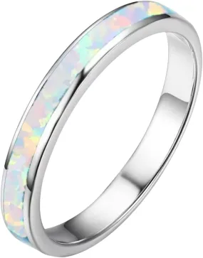 925 Sterling Silver Wedding Band for Woman,Blue Turquoise Inlaid Stackable Engagement Ring for Her Bridal Fashion Jewelry Set