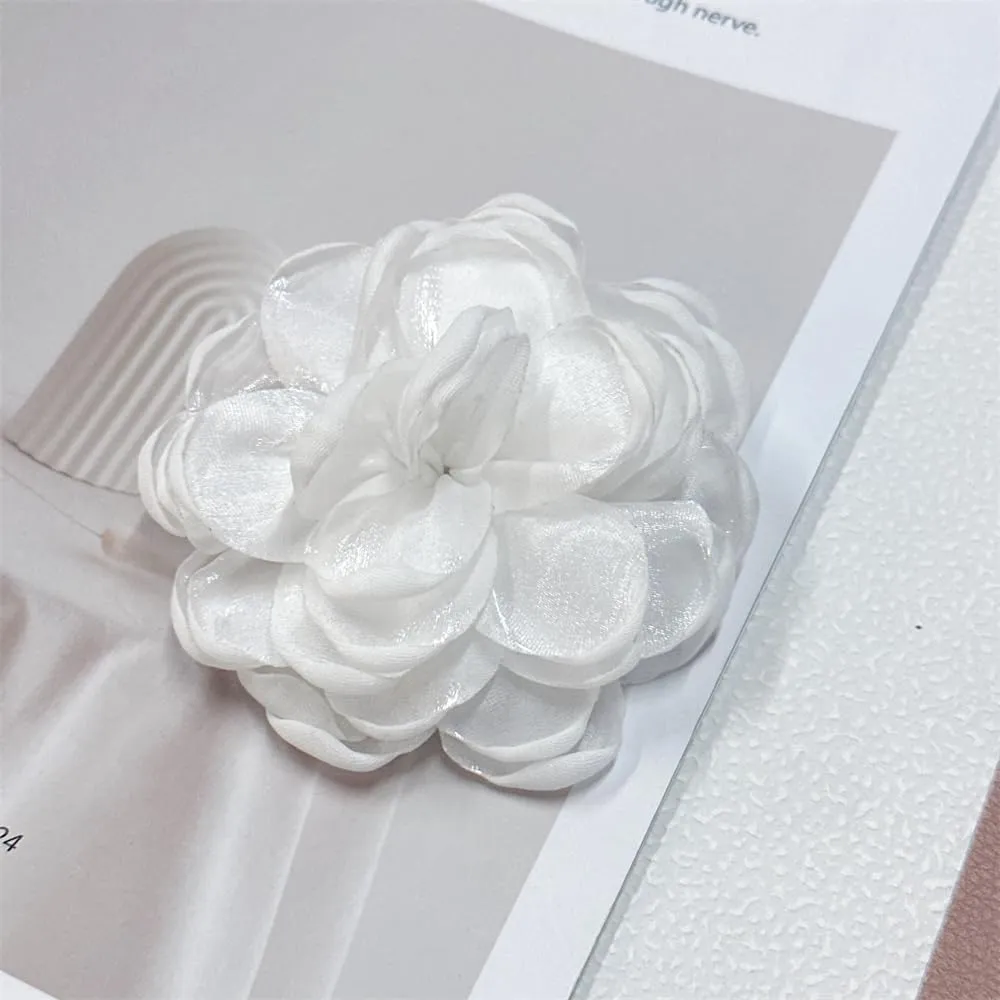 9cm Wedding Fabric Flower Brooch Pin Hair Clip for Women Men Elegant Big Camellia Rose Floral Brooches Lapel Pins Dainty Holiday Party Costume Dress Accessories Jewelry