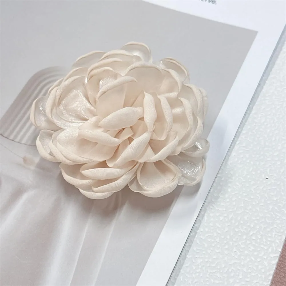 9cm Wedding Fabric Flower Brooch Pin Hair Clip for Women Men Elegant Big Camellia Rose Floral Brooches Lapel Pins Dainty Holiday Party Costume Dress Accessories Jewelry
