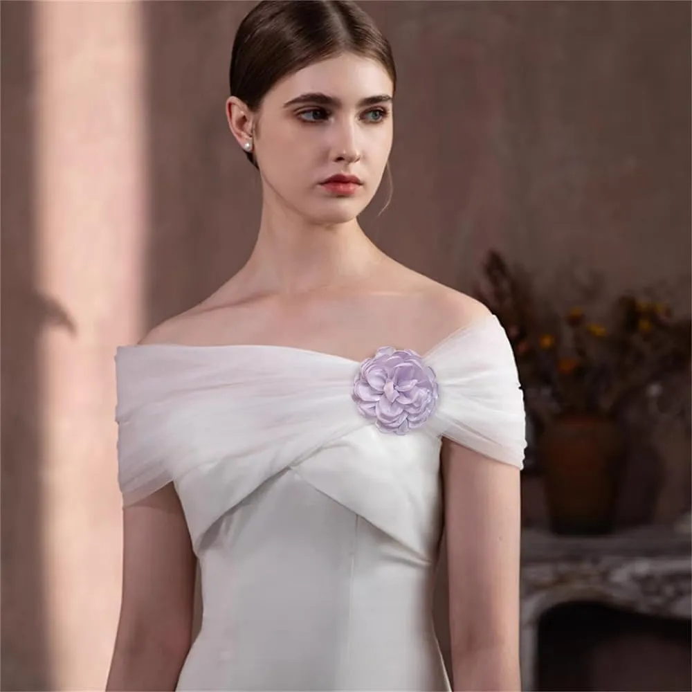 9cm Wedding Fabric Flower Brooch Pin Hair Clip for Women Men Elegant Big Camellia Rose Floral Brooches Lapel Pins Dainty Holiday Party Costume Dress Accessories Jewelry