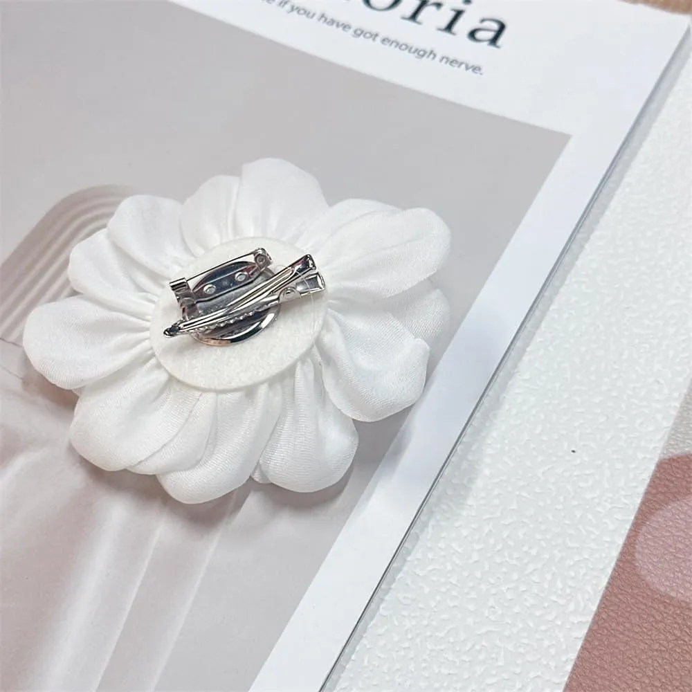 9cm Wedding Fabric Flower Brooch Pin Hair Clip for Women Men Elegant Big Camellia Rose Floral Brooches Lapel Pins Dainty Holiday Party Costume Dress Accessories Jewelry