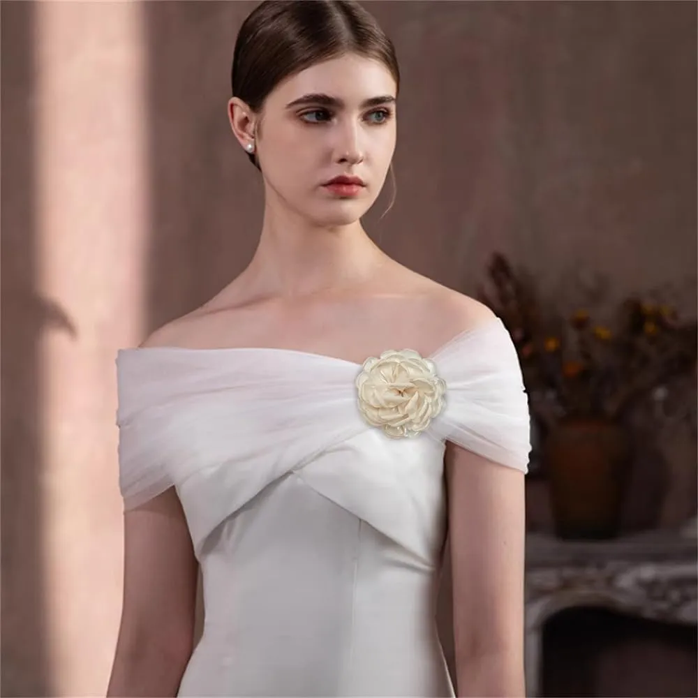 9cm Wedding Fabric Flower Brooch Pin Hair Clip for Women Men Elegant Big Camellia Rose Floral Brooches Lapel Pins Dainty Holiday Party Costume Dress Accessories Jewelry