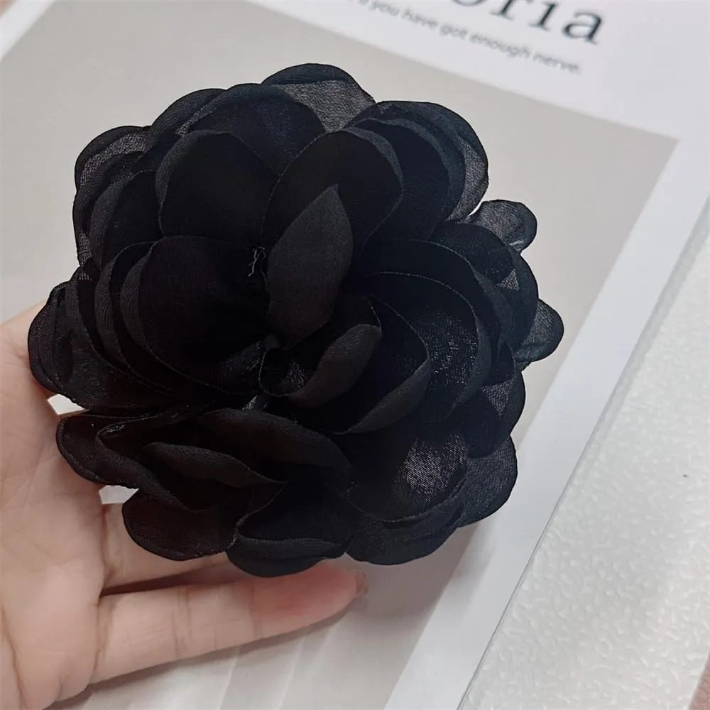 9cm Wedding Fabric Flower Brooch Pin Hair Clip for Women Men Elegant Big Camellia Rose Floral Brooches Lapel Pins Dainty Holiday Party Costume Dress Accessories Jewelry