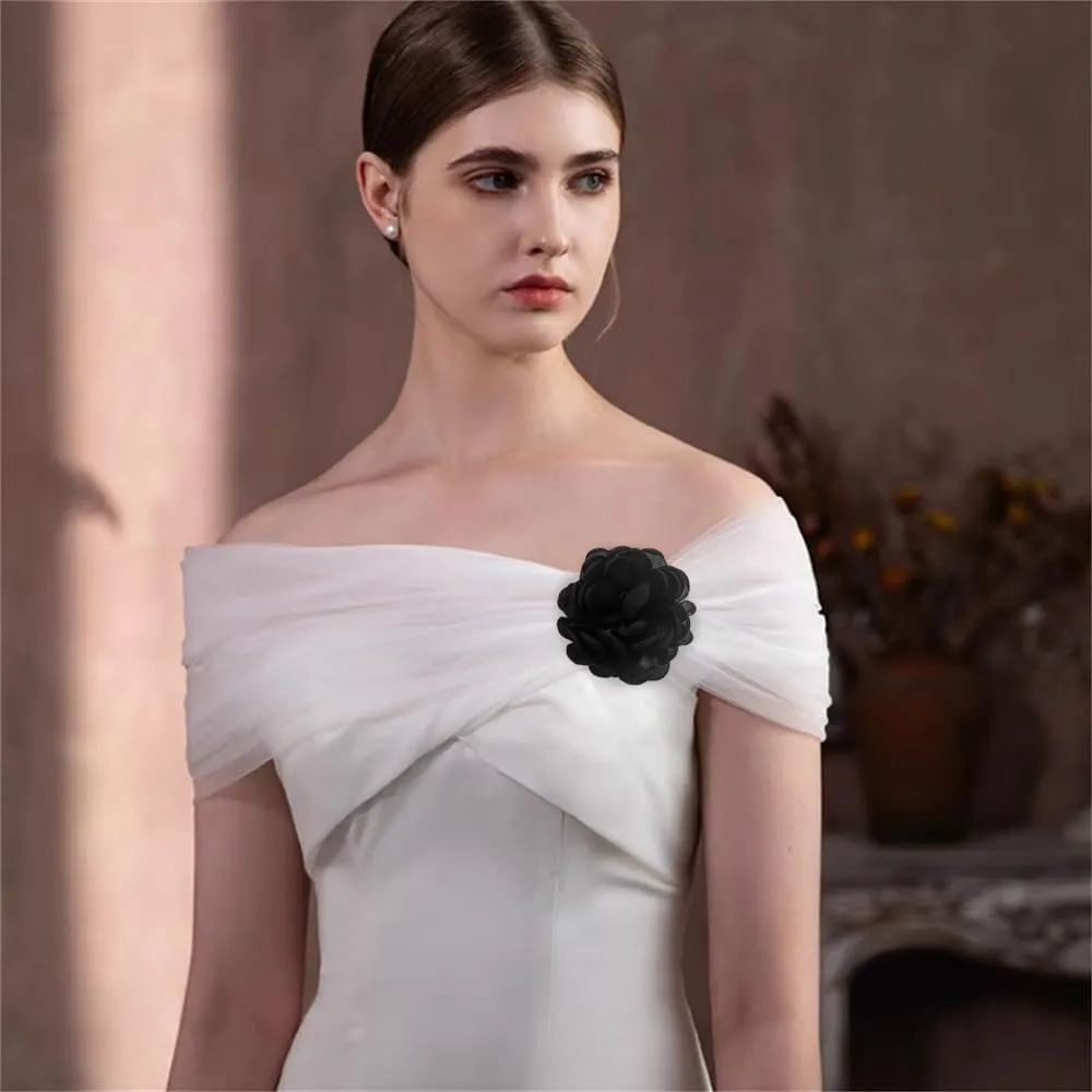 9cm Wedding Fabric Flower Brooch Pin Hair Clip for Women Men Elegant Big Camellia Rose Floral Brooches Lapel Pins Dainty Holiday Party Costume Dress Accessories Jewelry