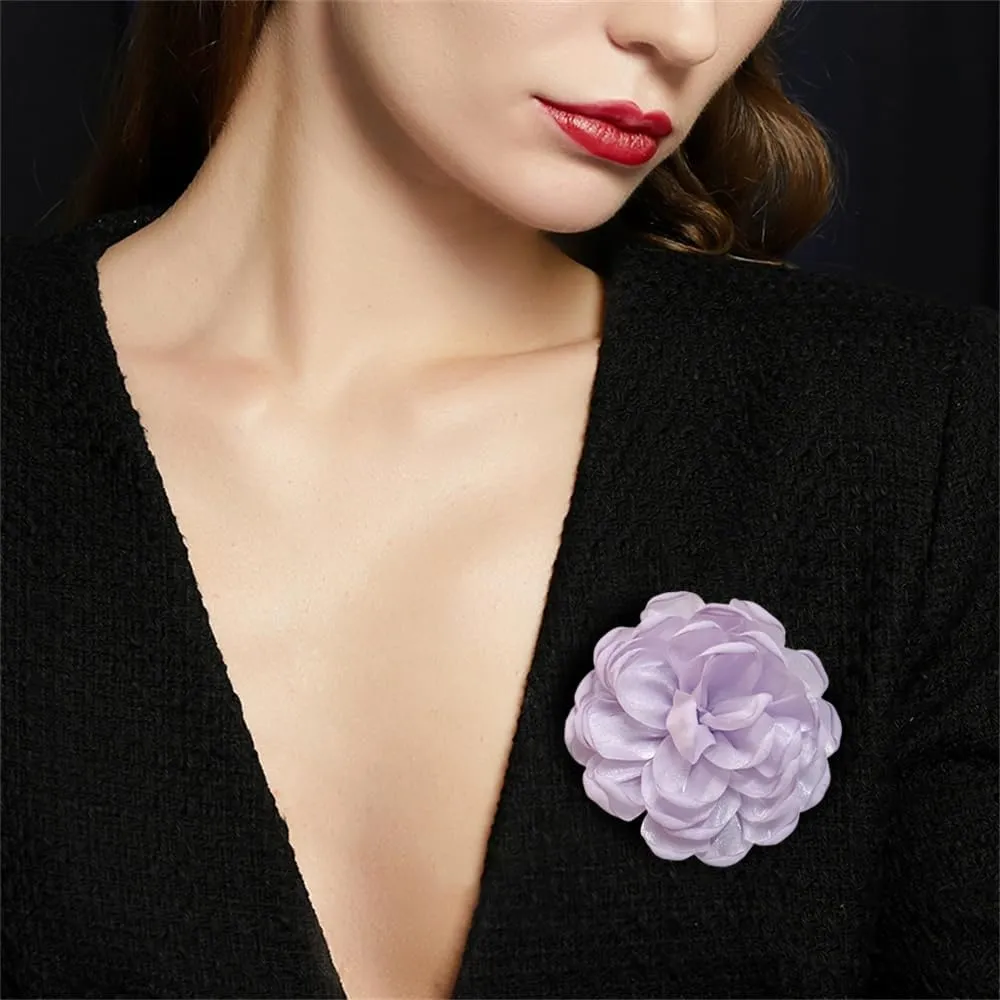 9cm Wedding Fabric Flower Brooch Pin Hair Clip for Women Men Elegant Big Camellia Rose Floral Brooches Lapel Pins Dainty Holiday Party Costume Dress Accessories Jewelry