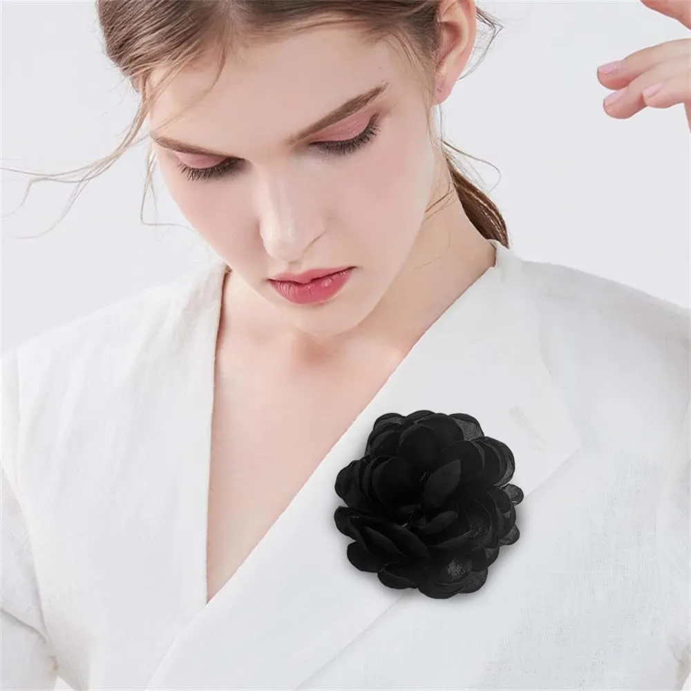 9cm Wedding Fabric Flower Brooch Pin Hair Clip for Women Men Elegant Big Camellia Rose Floral Brooches Lapel Pins Dainty Holiday Party Costume Dress Accessories Jewelry