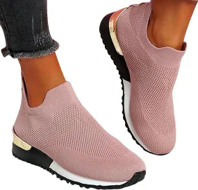 Air Cushion Slip-on Walking Shoes for Women,Orthopedic Diabetic Walking Shoes with Arch Support,Casual Breathable Knit Mesh Wedge Platform Sneaker Sandals