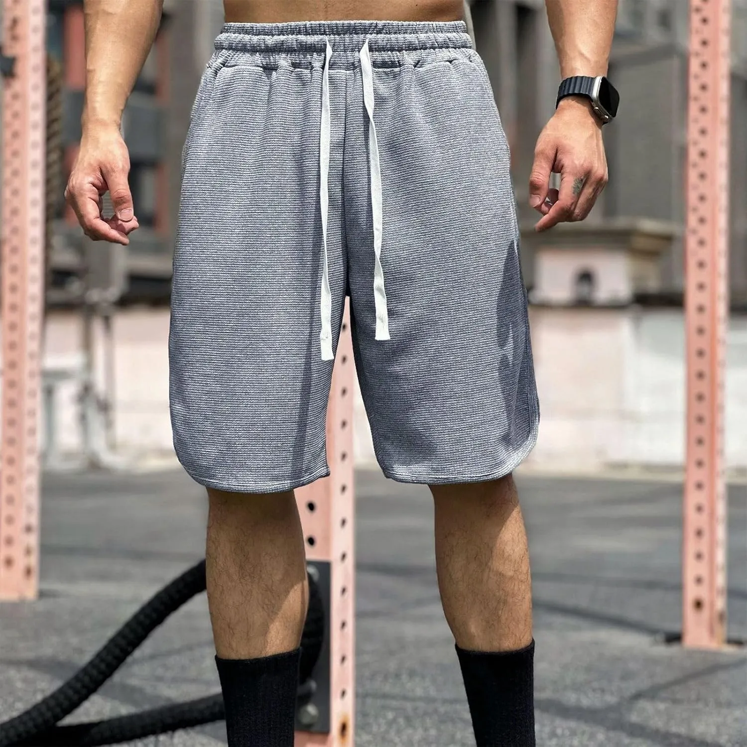 Alalaso Big and Tall Shorts for Men Cotton Shorts for Men Mens Drawstring Shorts Sport Cargo Shorts Drawstring Belted