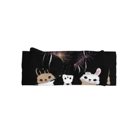 Alpaca and bunny watching fireworks Printed Baby Bow Headband - Super Stretchy Soft Bows Hair Accessories for Newborn Infant Toddlers Kids Girls - Elastic and Skin-Friendly