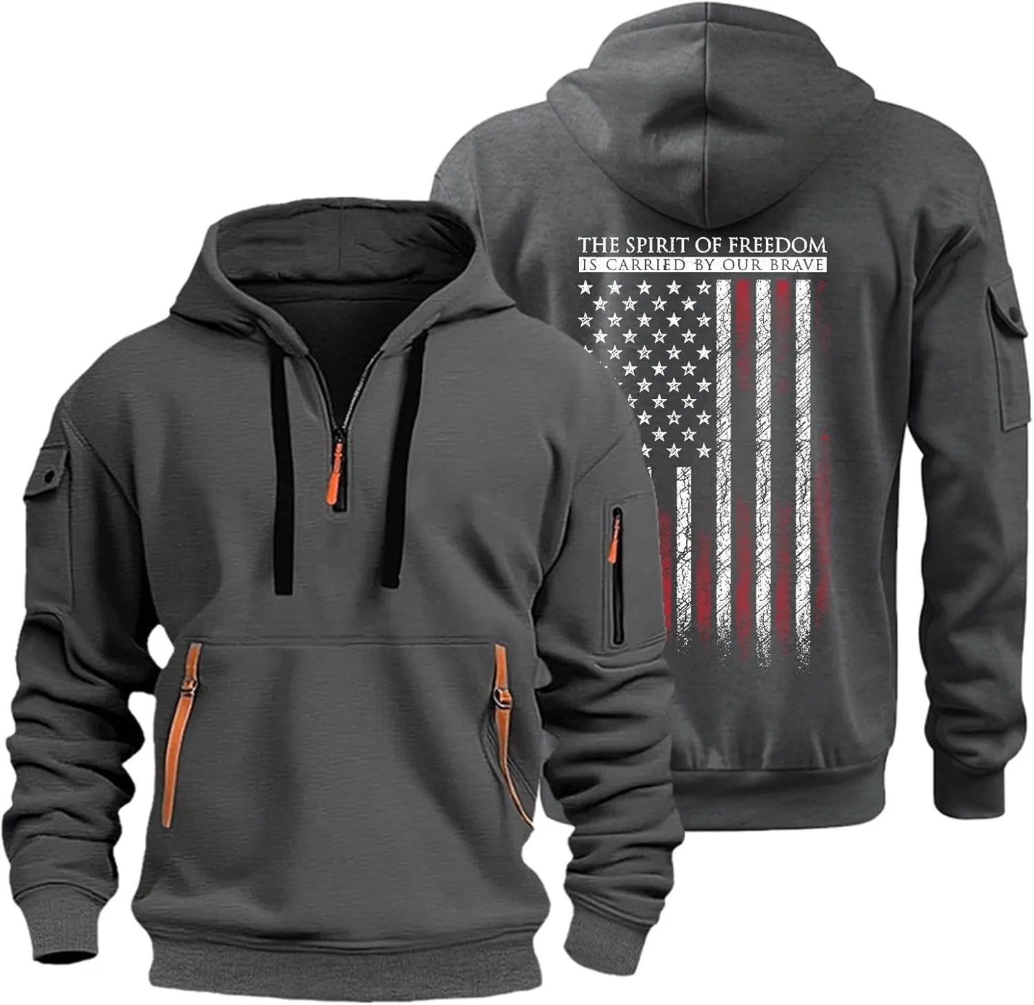 American Flag Hoodie Men 1/4 Zip Fashion Military Slim Fit Drawstring Sweatshirt Gym Basic Sweatshirt with Pockets