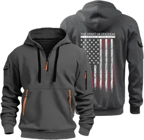 American Flag Hoodie Men 1/4 Zip Fashion Military Slim Fit Drawstring Sweatshirt Gym Basic Sweatshirt with Pockets