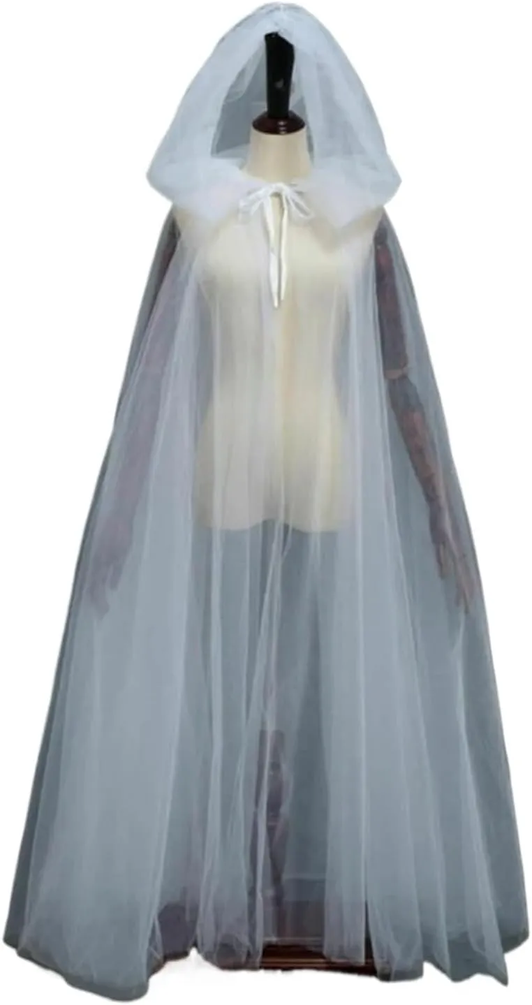 Arrival Cape Bridal Shawl with Hat Tulle Long Cloak Shrugs Women Costume for Bride(Color 1)
