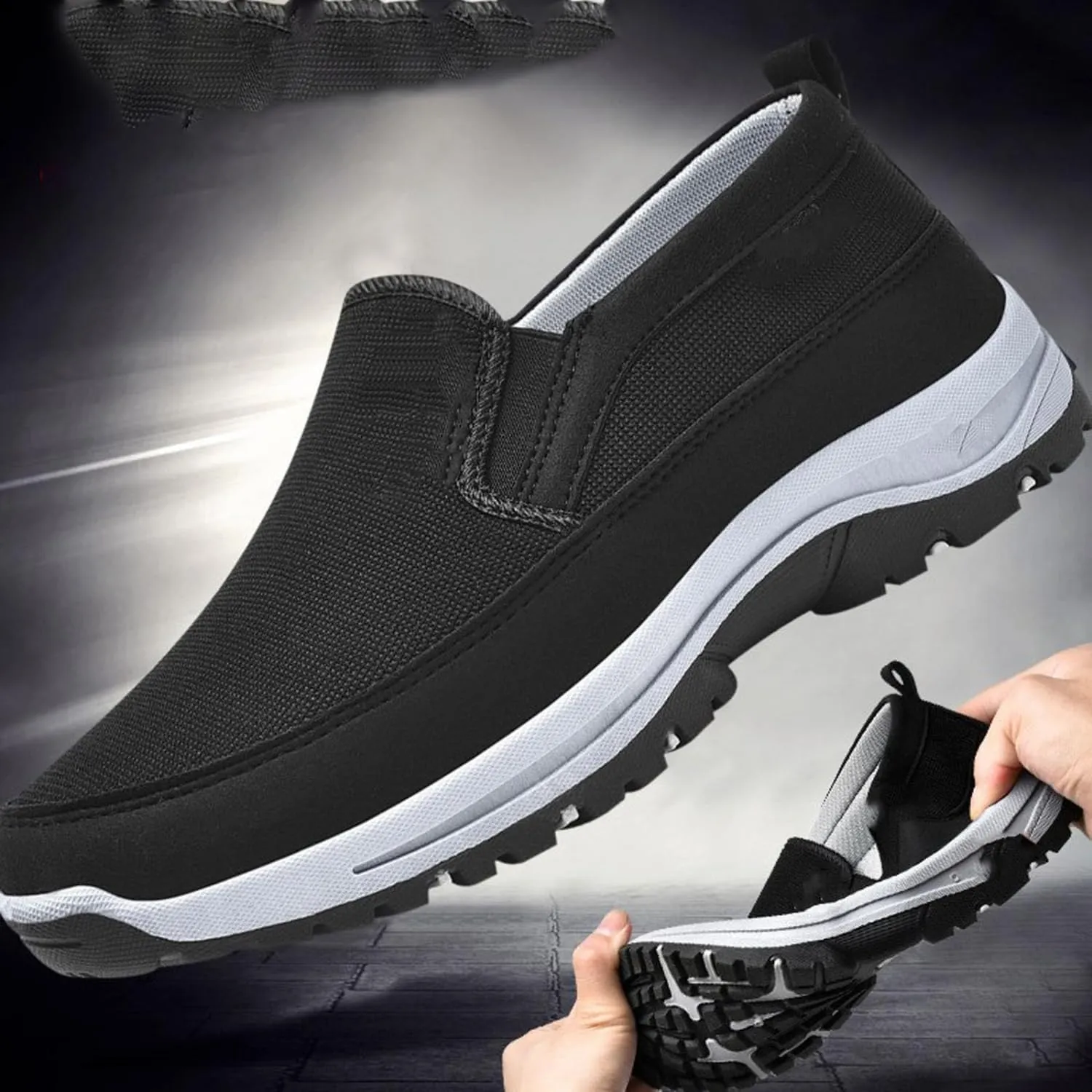 Auguscare Shoes - Auguscare Shoes Men Seniors, Breeze Shoes for Men, Men's Arch Support Slip-on Canvas Loafers (Black,10.5)