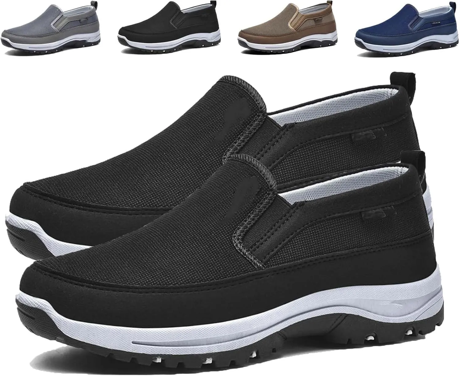 Auguscare Shoes - Auguscare Shoes Men Seniors, Breeze Shoes for Men, Men's Arch Support Slip-on Canvas Loafers (Black,10.5)