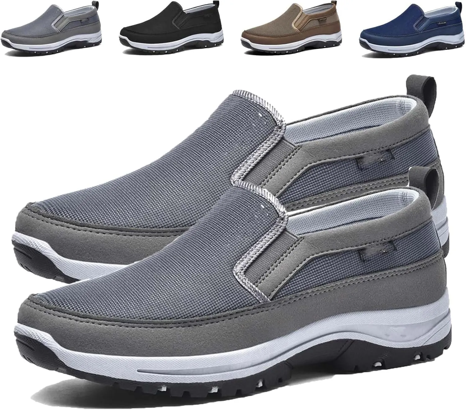 Auguscare Shoes - Auguscare Shoes Men Seniors, Breeze Shoes for Men, Men's Arch Support Slip-on Canvas Loafers (Gray,10.5)