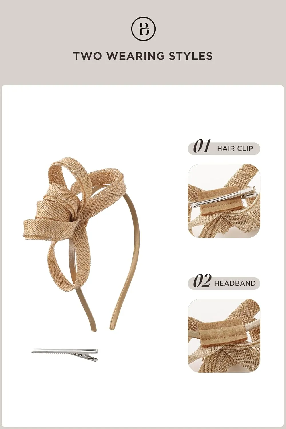 BABEYOND Fascinator Headband for Women - Tea Party Kentucky Bow Headband Derby Bridal Wedding Daily Headpiece with Hair Clip