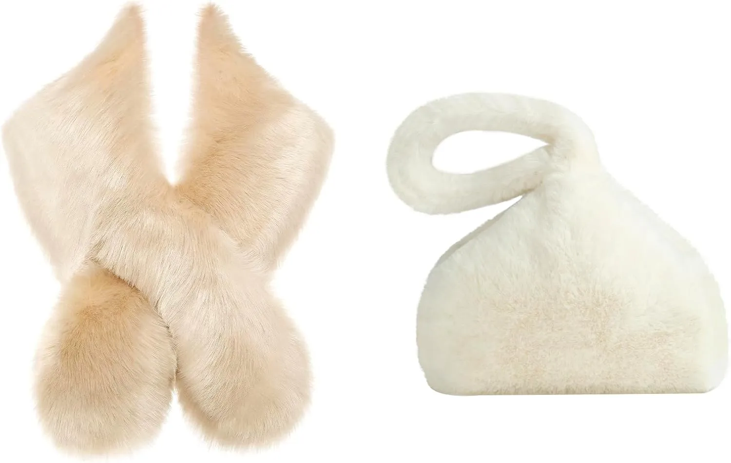 BABEYOND Women's Faux Fur Shawl Party Faux Fur Collar Fur Wraps for Winter Bridal Wedding Cover Up Faux Fur Purse for Women Fluffy Furry Fuzzy Wristlet Clutch Purse Bags Soft Triangle Handbag