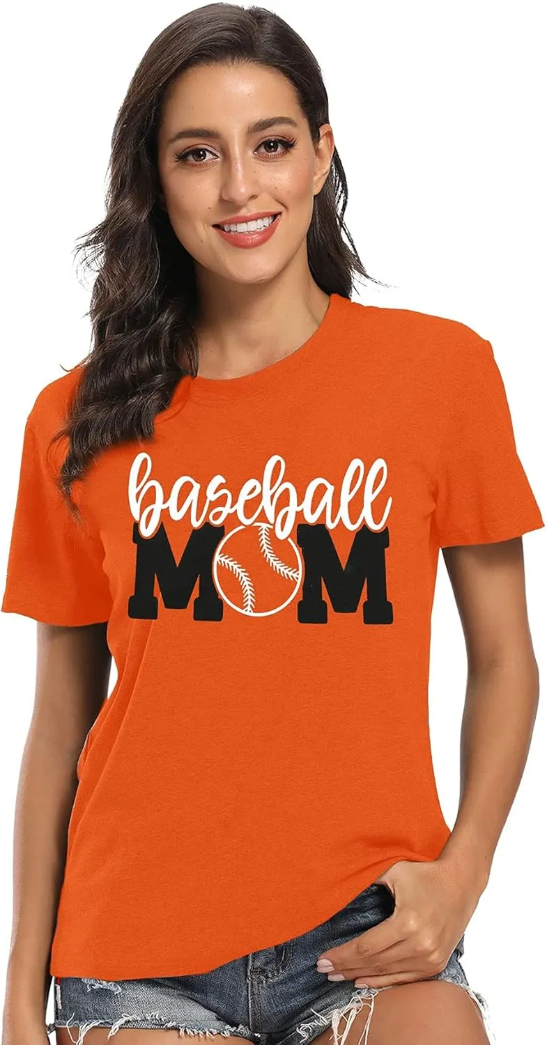 Baseball Mom Shirt Womens Mom Shirt Short Sleeve O-Neck Letter Print Casual Tops Tees