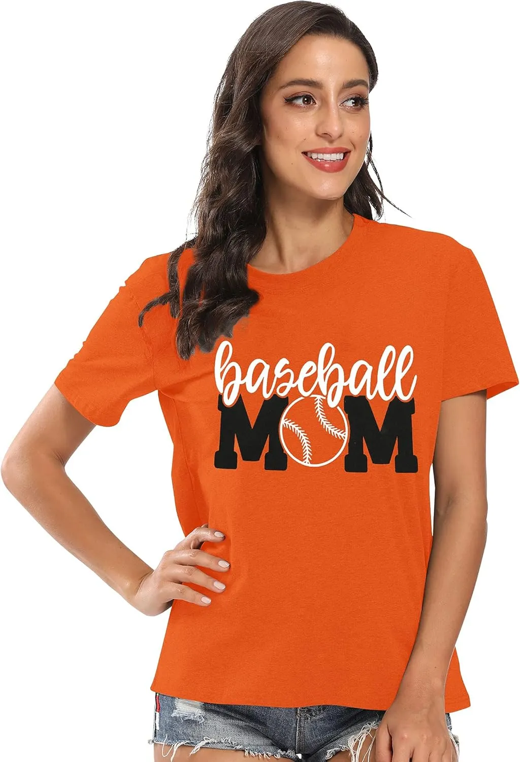 Baseball Mom Shirt Womens Mom Shirt Short Sleeve O-Neck Letter Print Casual Tops Tees