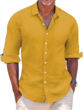 Beach Shirts for Men Button Down Long Sleeve Shirt Lapel Collar Blouse Regular Fit Plain Tops Casual Spring Summer
