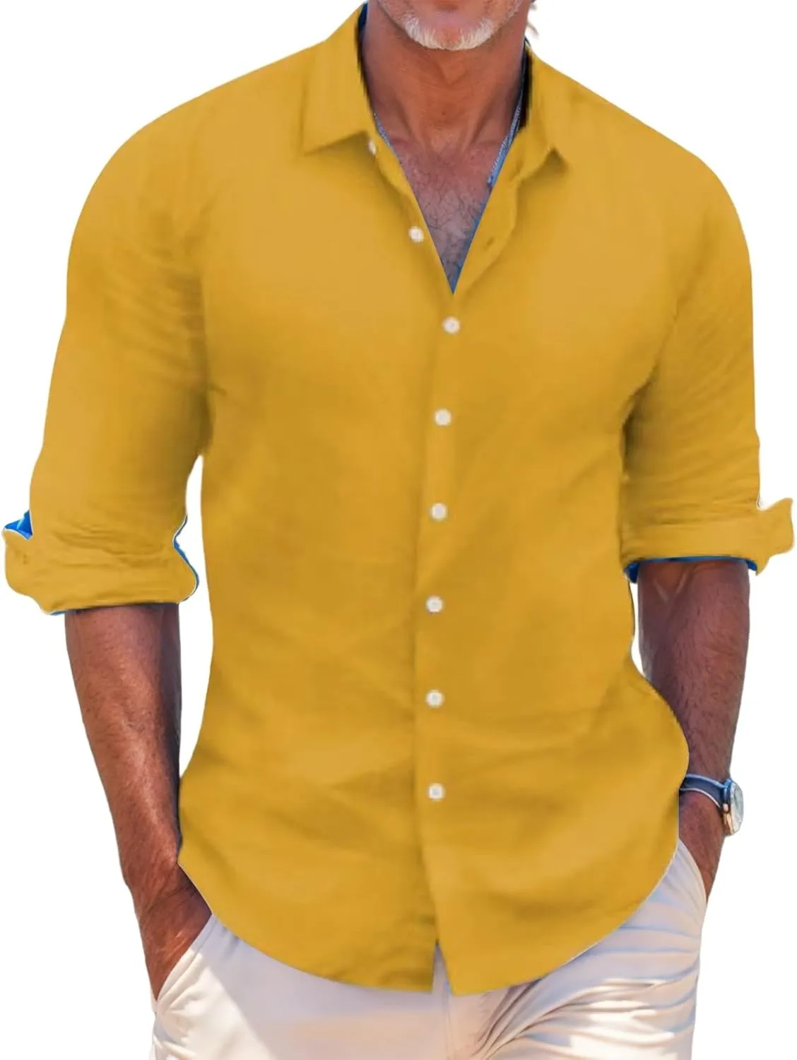 Beach Shirts for Men Button Down Long Sleeve Shirt Lapel Collar Blouse Regular Fit Plain Tops Casual Spring Summer