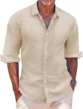 Beach Shirts for Men Button Down Long Sleeve Shirt Lapel Collar Blouse Regular Fit Plain Tops Casual Spring Summer