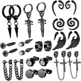 Beaupretty 12Pairs Earrings for Men Dangle and Earrings Set Minimalist Hip Hop Style Accessories for Club and Concert Looks