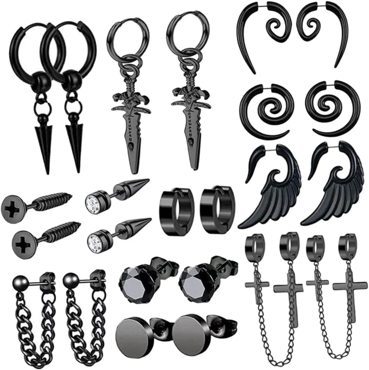 Beaupretty 12Pairs Earrings for Men Dangle and Earrings Set Minimalist Hip Hop Style Accessories for Club and Concert Looks