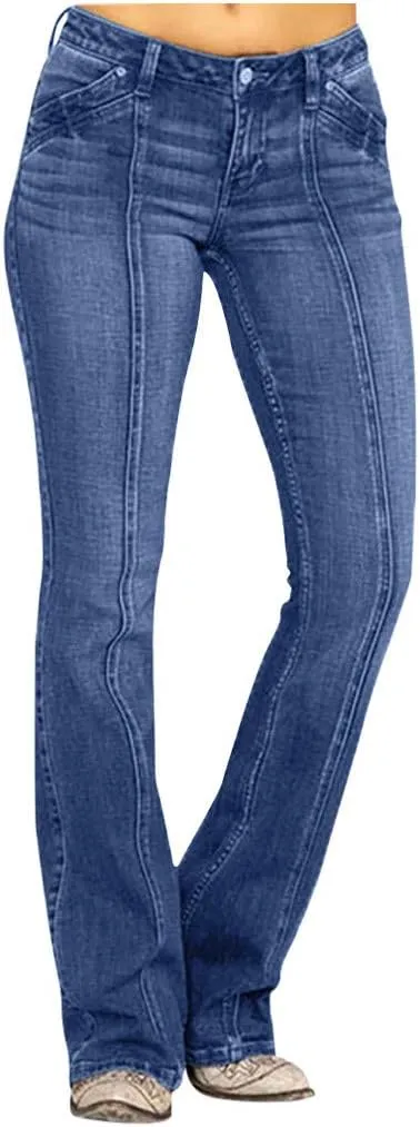Bell Bottom Jeans for Women High Rise Wide Leg High Waisted Flared Slim Denim Jeans Casual Skinny Straight Long Vintage Jeans